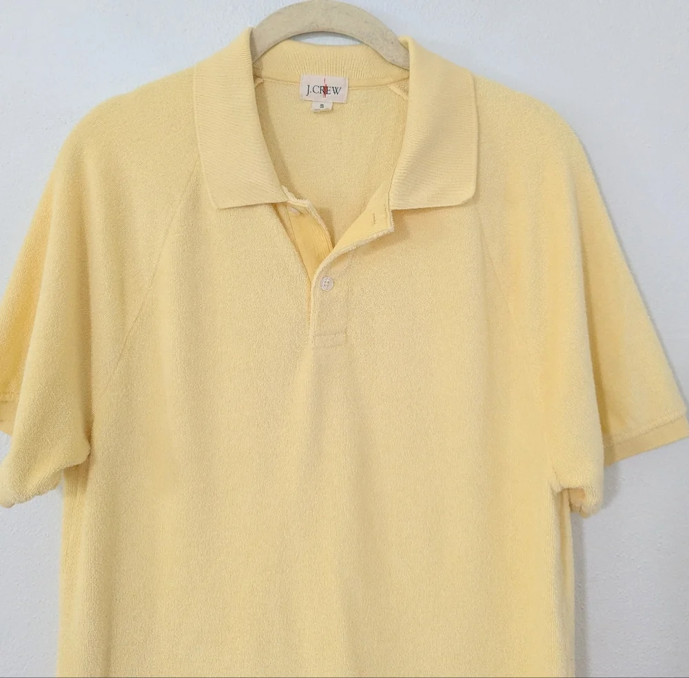 J. Crew Terry Cloth Polo Shirt Short Sleeve Collared French Terry Yellow Small S